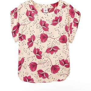 CAbi BOXY Floral Pink and Cream Top